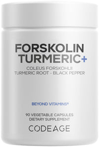 Thumbnail for Codeage Forskolin, Pure Forskolin Coleus + Organic Turmeric Root Powder, 95% Curcuminoids + Bioperine Black Pepper - 20% Standardized Coleus Forskohlii Supplement - Non-GMO - 90 Capsules