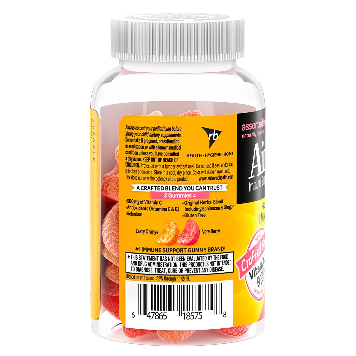 Airborne 500mg Vitamin C + Zinc Immune Support Supplement Gummies for Kids, Assorted Fruit Flavor, Gluten Free Crafted Blend with Powerful Antioxidants Vitamins C & E, 21 Gummies (4 Pack)