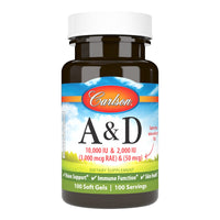 Thumbnail for Carlson - A & D, 10000 IU (3000 mcg RAE) Vitamin A, 2000 IU (50 mcg) Vitamin D, Vision Support, Skin Health, 100 Softgels