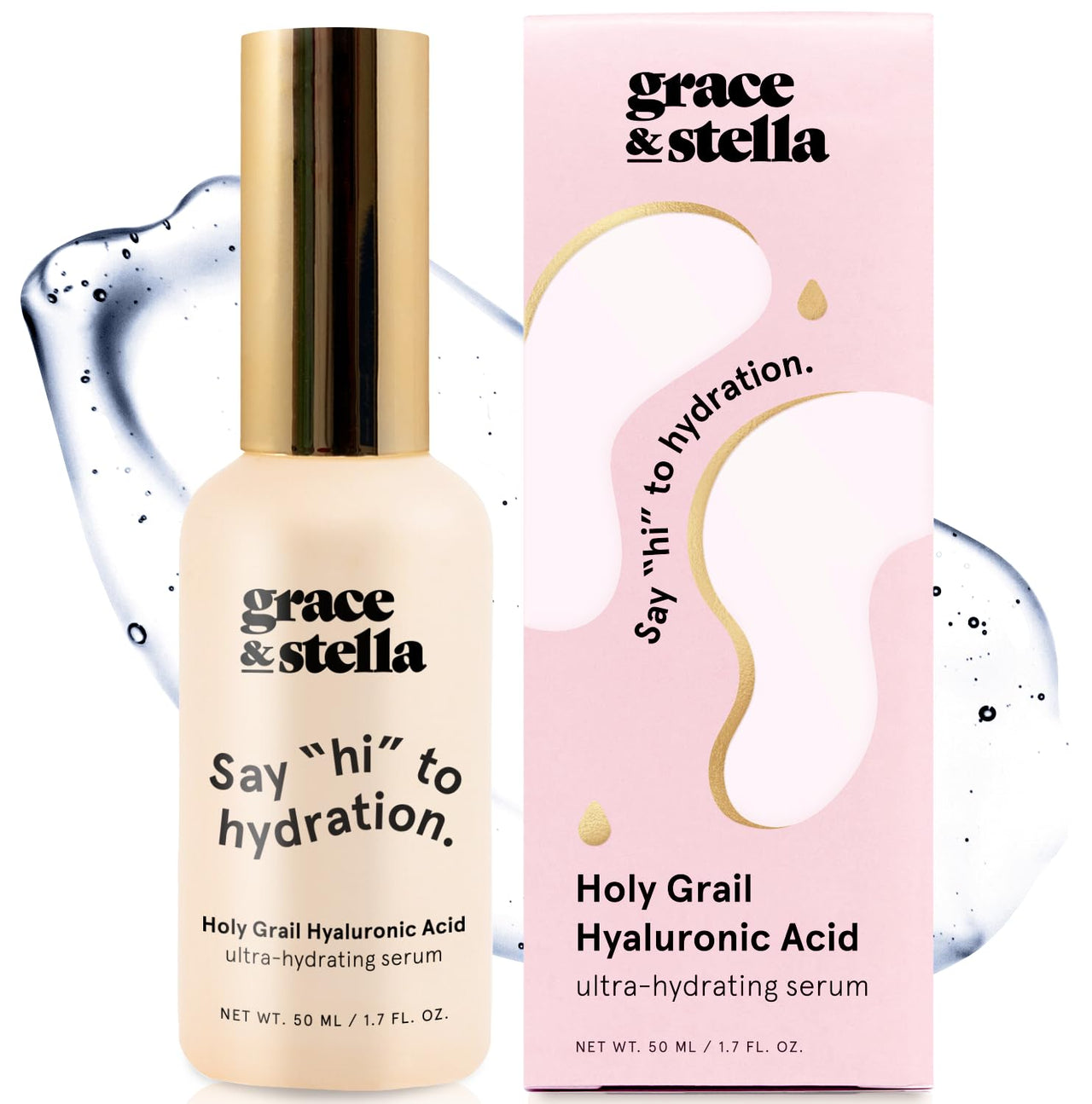 grace & stella Award Winning Hyaluronic Acid Serum (50ml/1.7 fl oz) Hydrating Hyaluronic Acid Serum for Face - Acido Hialuronico for Women - Remove Fine Lines, Wrinkles, Anti Aging - Vegan Skincare