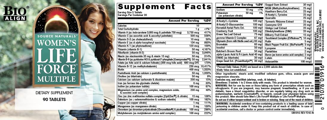 Source Naturals Women's Life Force Multiple, Daily Multivitamin & Immune Health Supplement - 90 Tablets