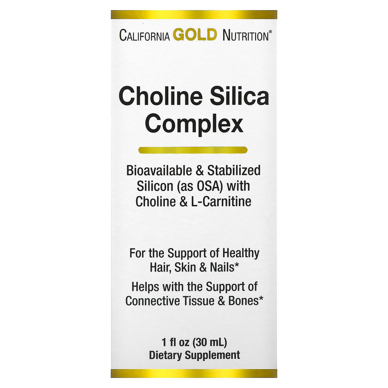 California Gold Nutrition Choline Silica Complex, Bioavailable & Stabilized Silicon with Choline & L-Carnitine, 1 fl oz (30 ml)