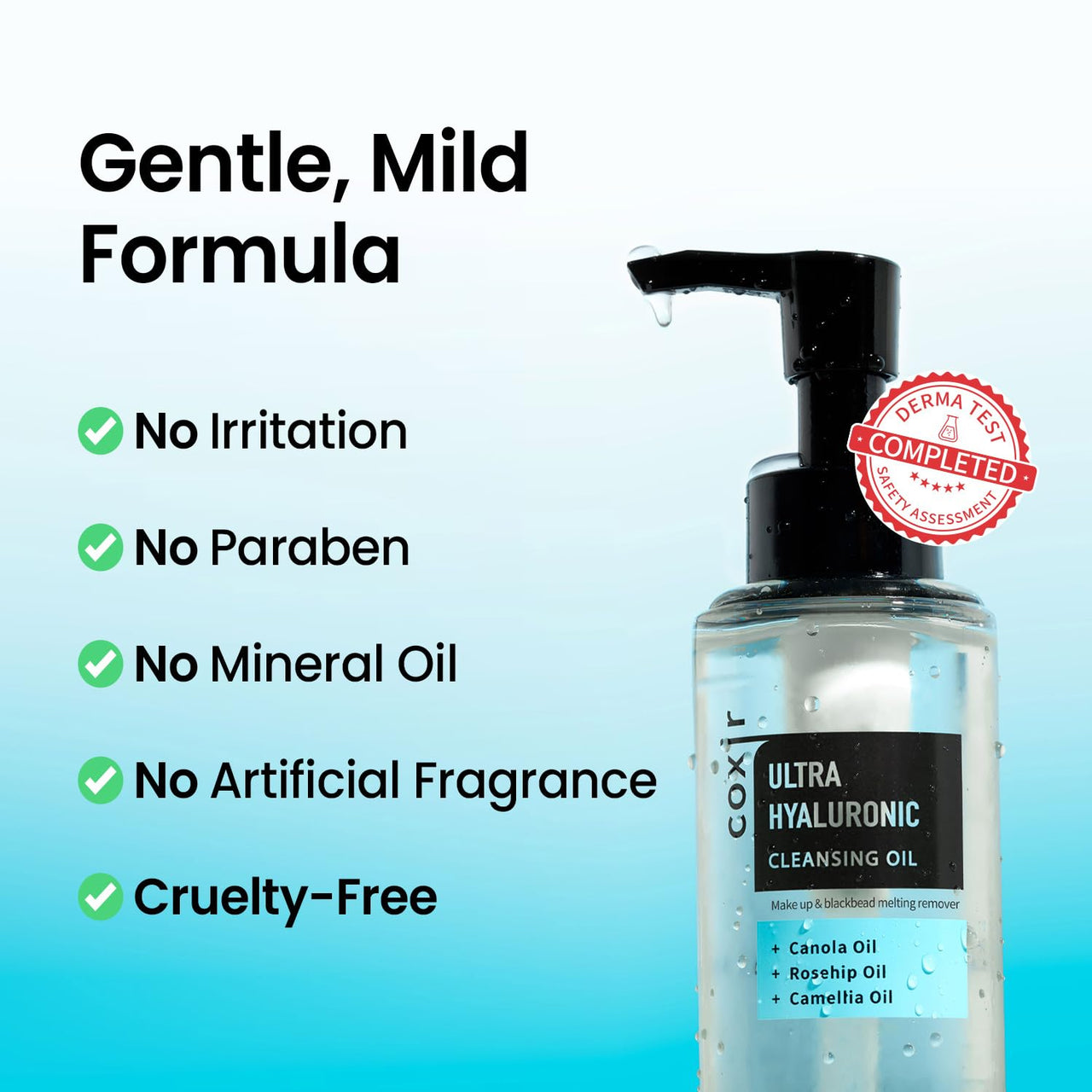 coxir ULTRA HYALURONIC CLEANSING OIL, Travel-Size, Korean Facial Cleanser l Blackhead, Makeup Removal with Hyaluronic Acid, Cruelty Free, No Mineral Oil [1.69fl.oz (Pack of 1)]