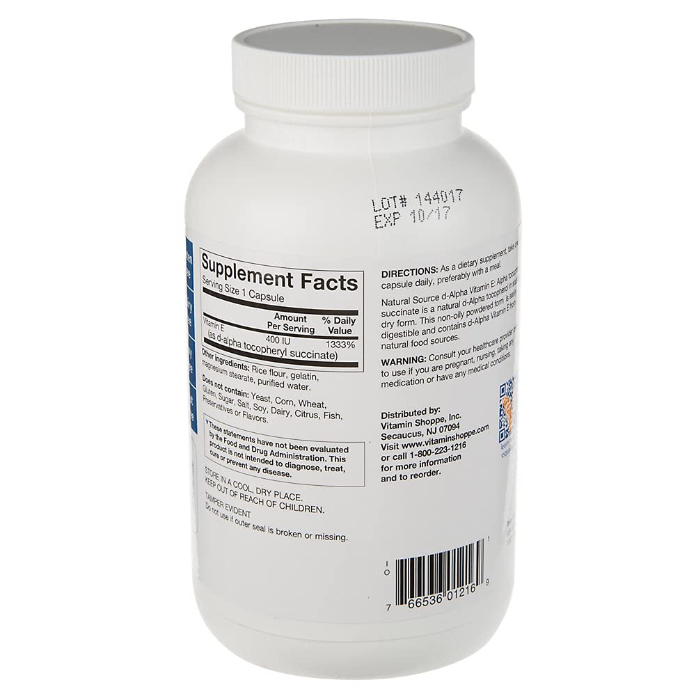 Vitamin E Dry 400IU Natural Source, Supports Healthy Cardiovascular System, Immune Health Eye Health Once Daily (300 Capsules) by The Vitamin Shoppe