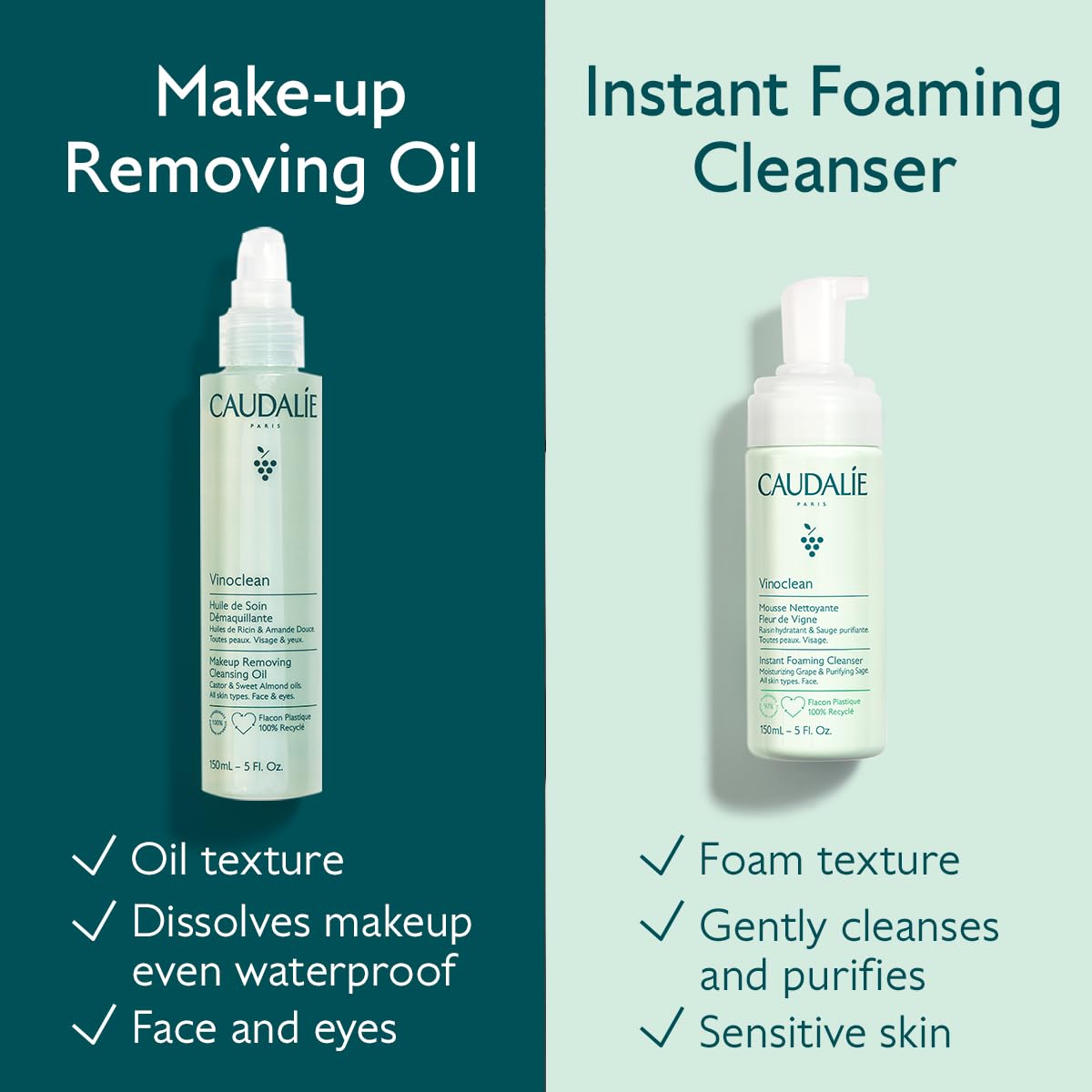 Caudalie Vinoclean Makeup Removing Cleansing Oil, Waterproof Makeup Remover - 150 mL