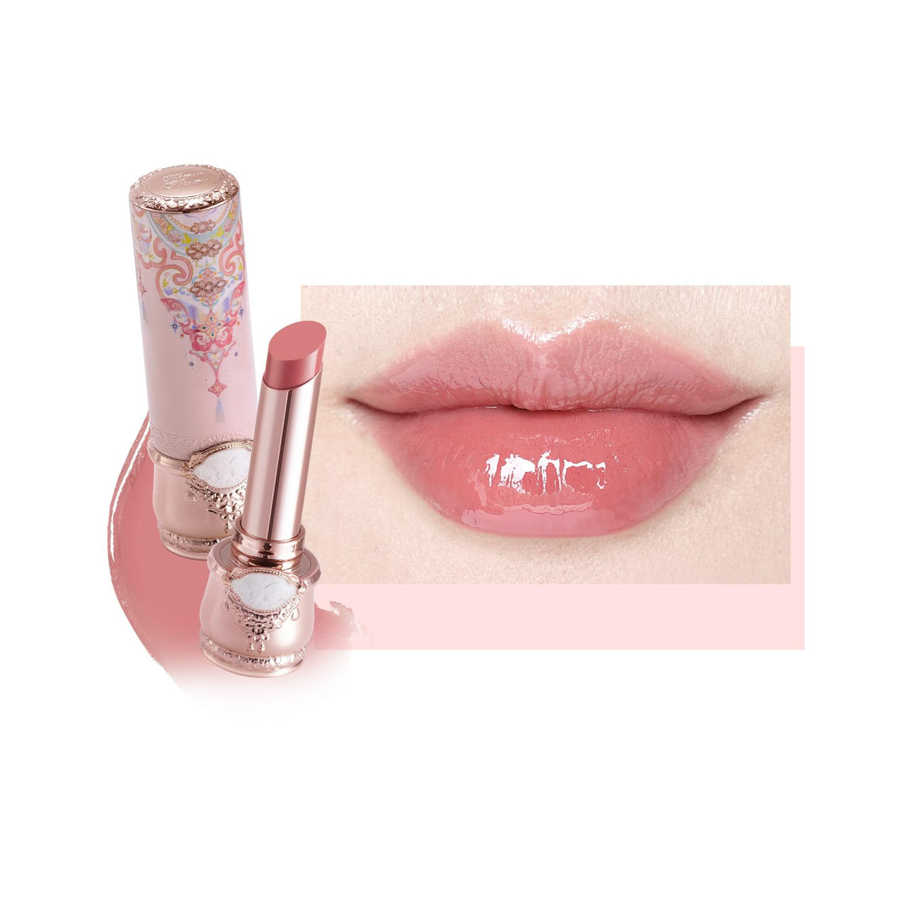 Flower Knows Butterfly Cloud Collar Glossy Lipstick,Hydrating Solid Lip Gloss,Moisturizing Pink Tinted Lip Balm,Long Lasting Lip Gloss in Balm for Girls&Women,(C06 Cardamom)