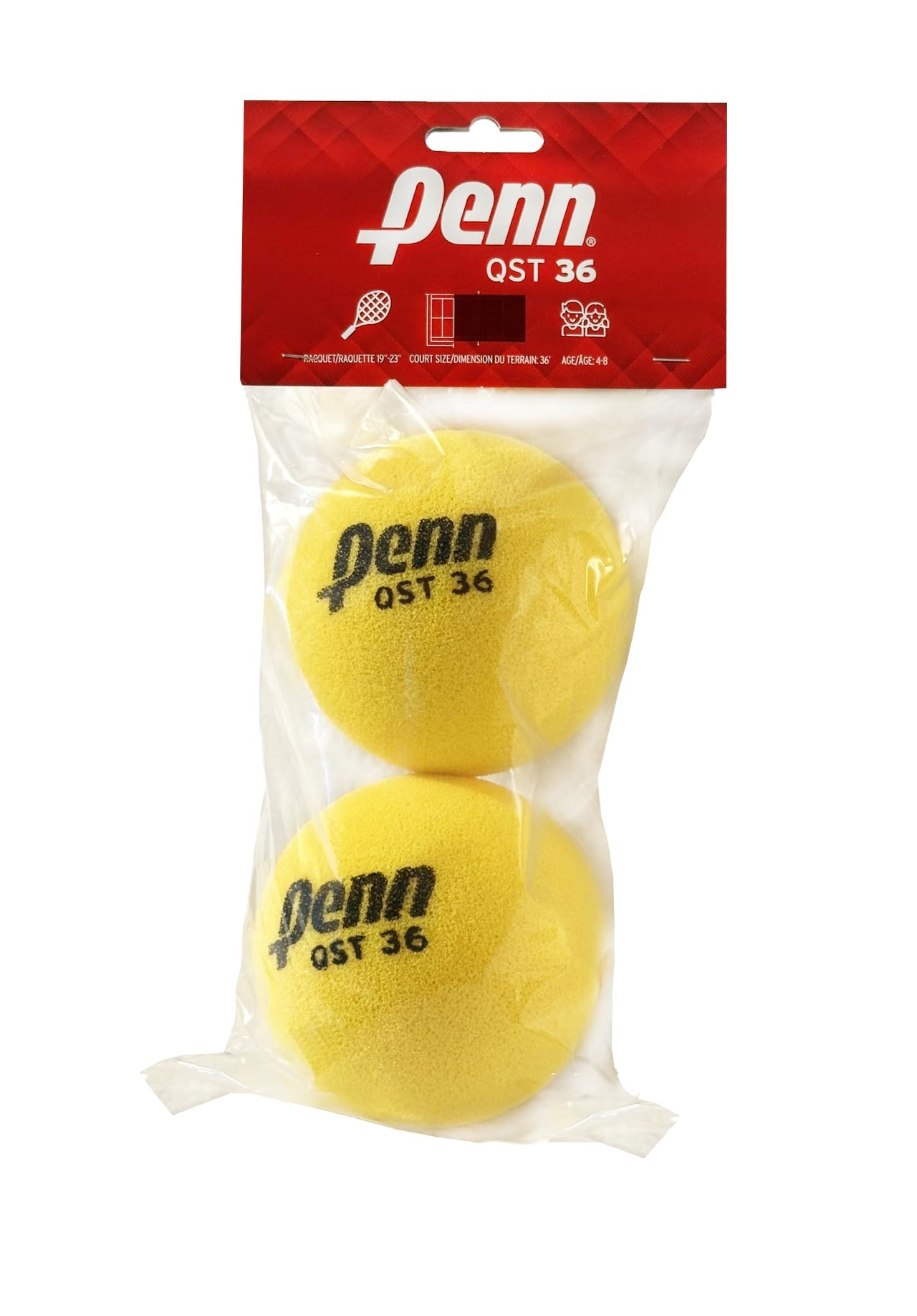 Penn QST 36 Tennis Balls - Youth Foam Red Tennis Balls for Beginners - 2 Ball Polybag