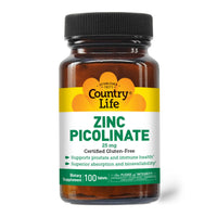 Thumbnail for Country Life Zinc Picolinate 25 mg - Superior Absorption Zinc Supplement for Immune Support, Prostate Health & Cellular Wellness - Certified Gluten-Free, Vegan & Halal, Non-GMO - 100 Tablets
