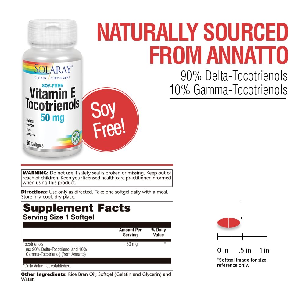 SOLARAY Vitamin E Tocotrienols 50mg | Healthy Brain Function Support | Soy Free | 50ct