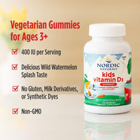 Thumbnail for Nordic Naturals Vitamin D3 Gummies Kids, Wild Watermelon Splash - 120 Gummies - 400 IU Vitamin D3 - Bone Health, Healthy Immunity - Non-GMO, Vegetarian - 120 Servings