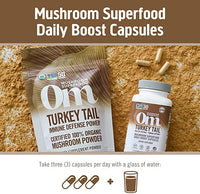 Thumbnail for Om Mushroom Superfood Turkey Tail Mushroom Capsules Superfood Supplement, 90 Count, 30 Days, Immune Support, Polysacchrides, Beta-Glucans, Gut Health & Holistic Defense Mushroom Supplement