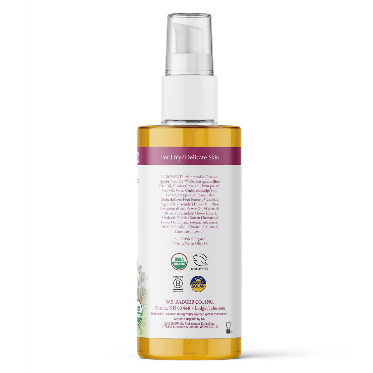 Badger Rose Body Oil, 100% Organic Rose Scented Body Oil, All Natural Body Moisturizer, Organic Jojoba & Rose Oils Soothe Dry Skin, 4 fl oz Glass Bottle