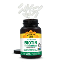 Thumbnail for Country Life High-Potency Biotin 10mg - Vegan & Gluten-Free Biotin Supplement for Skin & Nails, Energy Metabolism - Biotin 10000mcg Capsules