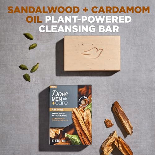 Image 2 of DOVE MEN + CARE Cleansing Bar Soap Sandalwood + Cardamom Oil 5 oz Pack of 8