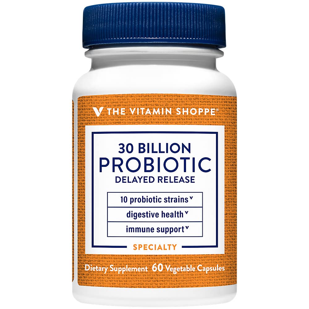 The Vitamin Shoppe Probiotic Delayed Release 30 Billion - with 10 Probiotic Strains to Support Digestive, Immune & Vaginal Health or Yeast Imbalance - Shelf Stable (60 Veggie Caps)