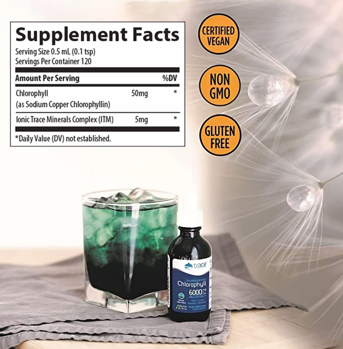 Trace Minerals Concentrated Ionic Chlorophyll â€“ Liquid Chlorophyll Supplement for Cell Health, Digestive & Energy Support â€“ Immune Support â€“ Gluten-Free, Vegan, Natural Mint â€“ 2 fl oz (120 Servings)