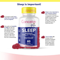 Thumbnail for CONCEIVE PLUS Sleep Aid Gummy, 5 mg Melatonin, Supports Deep Restful Sleep, Non Habit-Forming - Delicious BlackBerry Flavor - Non-GMO Gluten-Free 60 Gummies