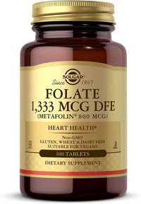 Thumbnail for Solgar Folate 1,333 mcg DFE, 100 Tablets - 800 mcg Bio-Active Metafolin - Heart Health - Non-GMO, Vegan, Gluten Free, Dairy Free, Kosher - 100 Servings