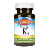 Thumbnail for Carlson - Vitamin K2 MK-7 (Menaquinone), 45 mcg, Bone Support, Calcium Bioavailability, K2 Vitamin, Vitamin K-2, 90 Softgels