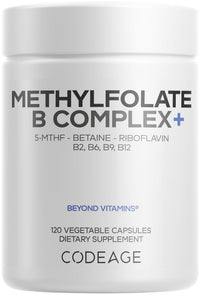 Thumbnail for Codeage Methylfolate B Complex Supplements - 5 MTHF, Methylcobalamin 1000mcg Methylated Vitamin B12, Riboflavin, Betaine, Vitamins B6, Methylation Cycle MTHFR - 2 Months - 120 Capsules