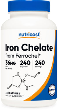 Thumbnail for Nutricost Chelated Iron, As Ferrochel, 36mg, 240 Capsules