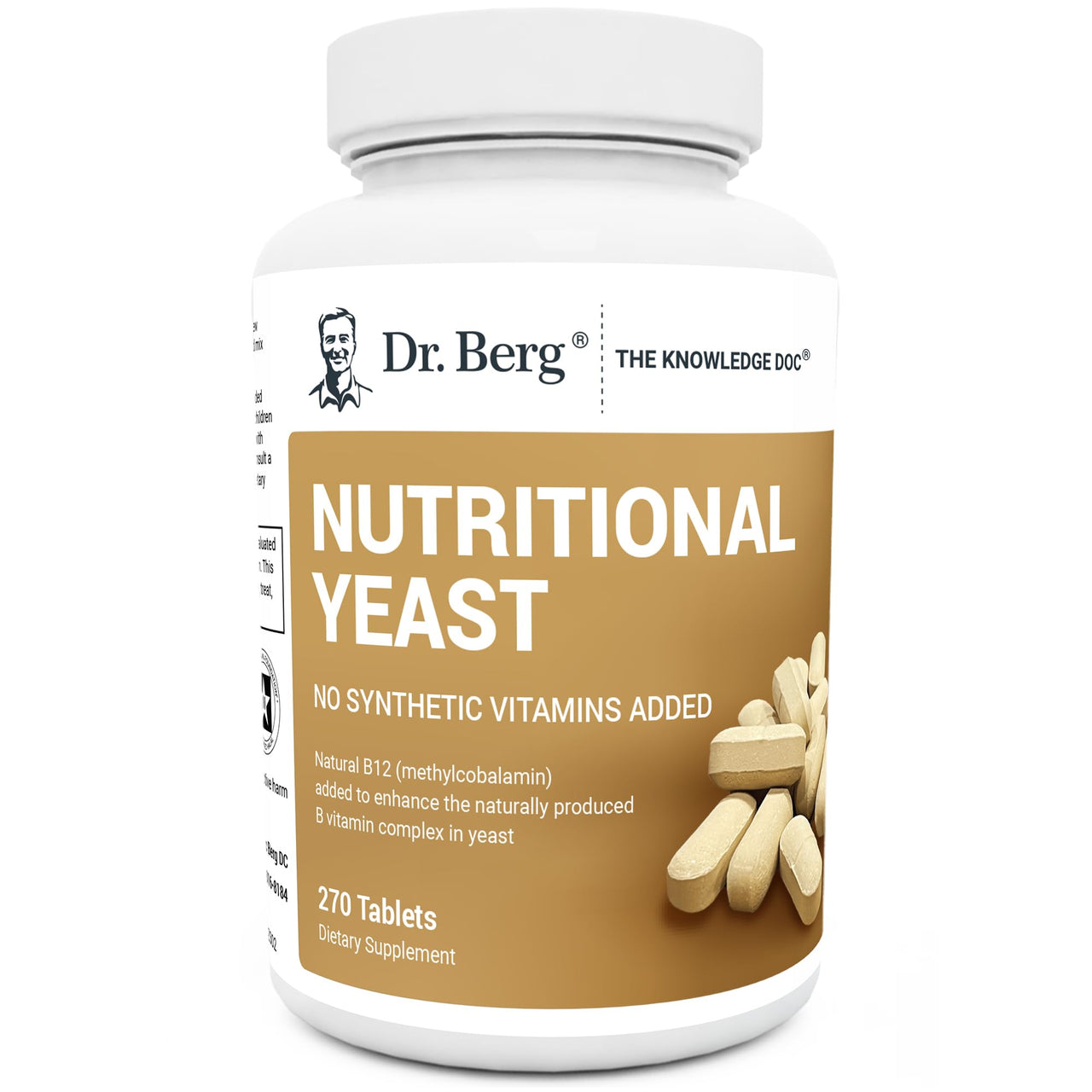 Dr. Berg Nutritional Yeast Tablets – Natural B12 Added - All 8 B Vitamin Complex – Organic Vanilla Flavor - 270 Vegan Tablets Dietary Supplements