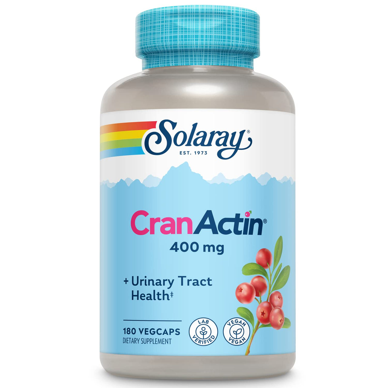 SOLARAY CranActin Cranberry Extract 400 mg - Cranberry Supplements for Women and Men - Bladder and Urinary Tract Health Support with Vitamin C - Vegan, 60-Day Guarantee, 180 Servings, 180 VegCaps