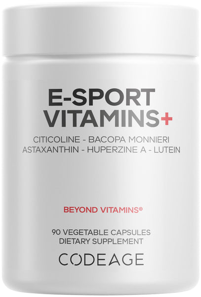 Codeage E-Sport Vitamins+ Citicoline Cognizin, Bacopa Monnieri Supplement, Multivitamins, Astaxanthin, L-Theanine, Ginkgo Biloba, Acetyl-L-Tyrosine, Huperzine A, Lutein, Esport Gaming - 90 Capsules