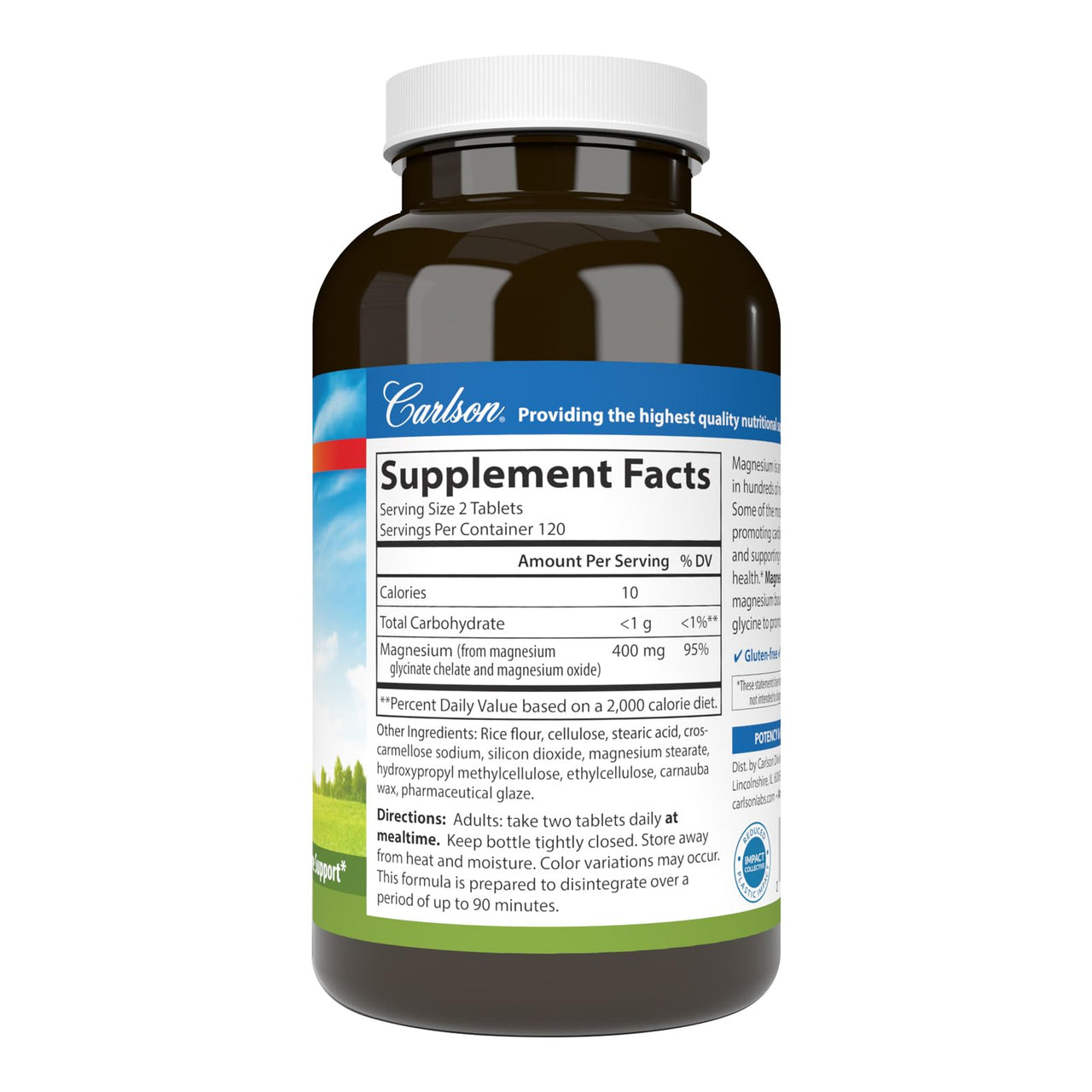 Carlson – Buffered Magnesium, 400 mg – Gentle Absorption for Heart & Muscle Function, Bone Support, 240 Tablets