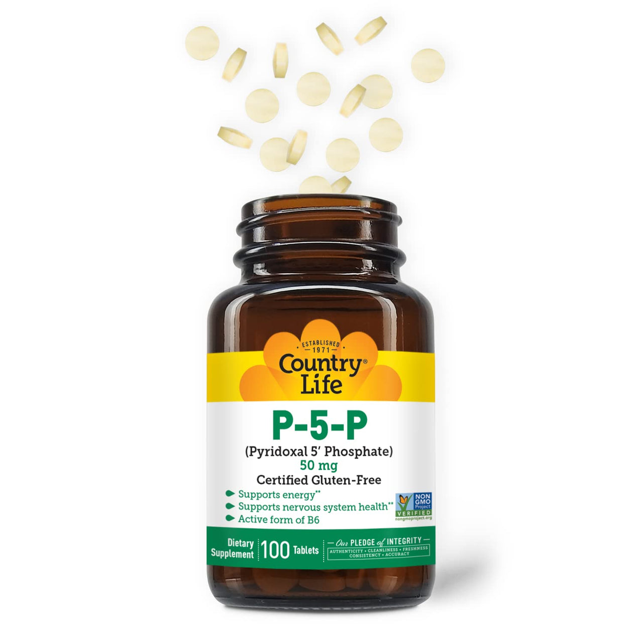 Country Life P-5-P Vitamin B6 – Bioavailable Pyridoxal-5-Phosphate Supplement for Energy, Nervous System Support, and Red Blood Cell Growth – Certified Gluten Free, Vegan, Non-GMO – 100 Capsules