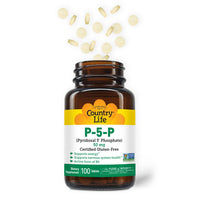 Thumbnail for Country Life P-5-P Vitamin B6 – Bioavailable Pyridoxal-5-Phosphate Supplement for Energy, Nervous System Support, and Red Blood Cell Growth – Certified Gluten Free, Vegan, Non-GMO – 100 Capsules