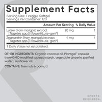 Thumbnail for Sports Research® Eye Support - 20mg Lutein + 4mg Zeaxanthin Made with Lute-Gen® and 6mg Astaxanthin Supplement from Icelandic Astalif (120 Softgels Each)