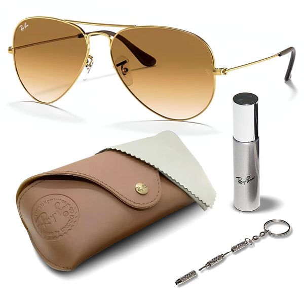 Ray-Ban RB3025 AVIATOR GRADIENT Pilot Shaped Non-Polarized Sunglasses for Men & Women – Includes Official RAYBAN Eyewear Kit – Ideal Formal & Casual Wear Sunglasses – Light Brown Lens