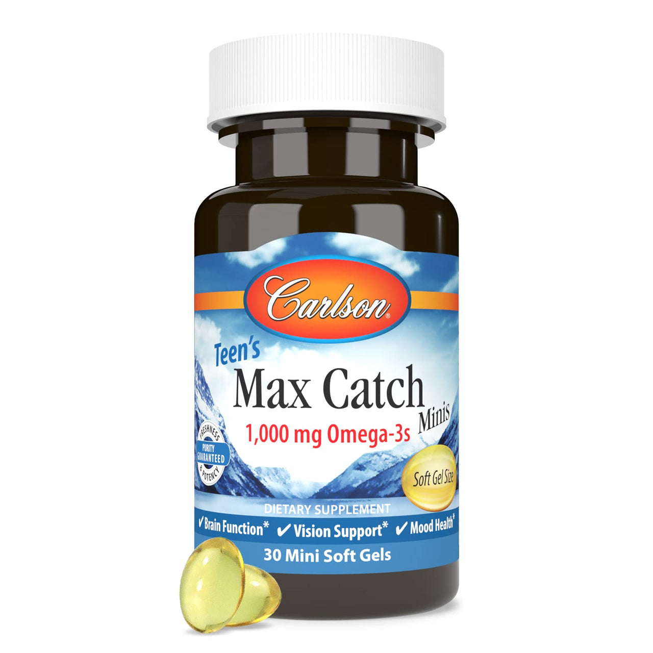 Carlson - Teen's Max Catch Minis, 1000 mg Omega-3s, Brain Health, Vision Support, Mood Health, 30 Softgels