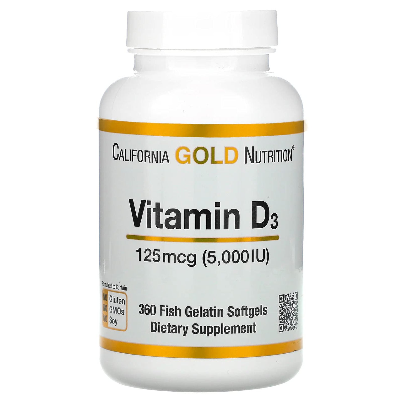 California Gold Nutrition Vitamin D3, 125 mcg (5,000 IU), 360 Fish Gelatin Softgels, 2 Pack