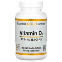 Thumbnail for California Gold Nutrition Vitamin D3, 125 mcg (5,000 IU), 360 Fish Gelatin Softgels, 2 Pack