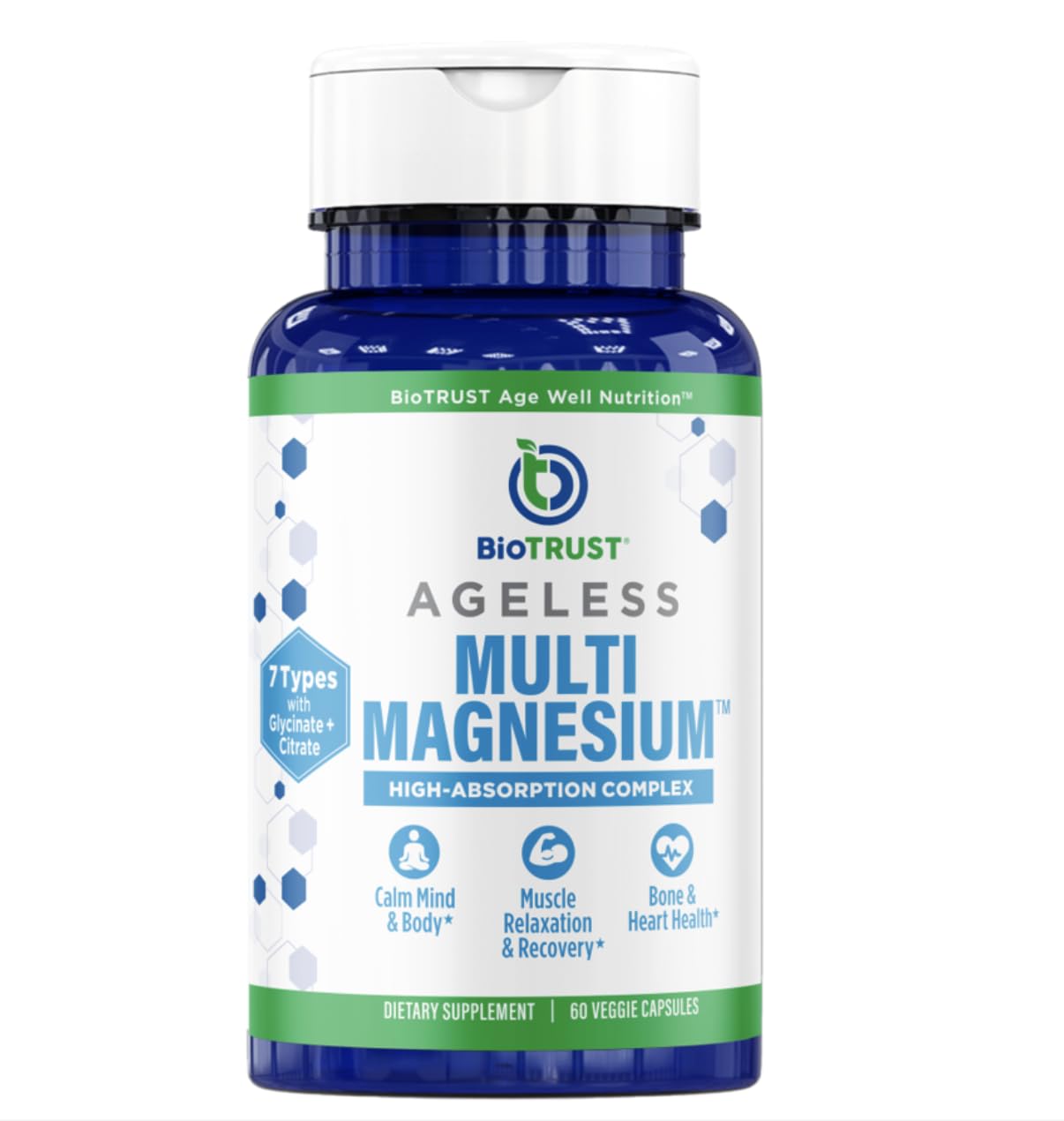 BioTrust Multi Magnesium Complex - High-Absorption 7-in-1 Supplement with Glycinate, Malate, Citrate, Taurate, Sucrosomial & More for Relaxation, Focus, Muscle Support - B6 & L-Theanine, 60 Capsules
