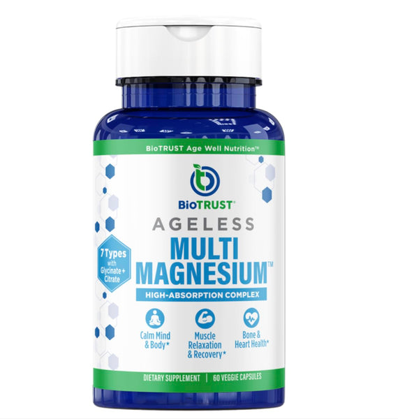 BioTrust Multi Magnesium Complex - High-Absorption 7-in-1 Supplement with Glycinate, Malate, Citrate, Taurate, Sucrosomial & More for Relaxation, Focus, Muscle Support - B6 & L-Theanine, 60 Capsules