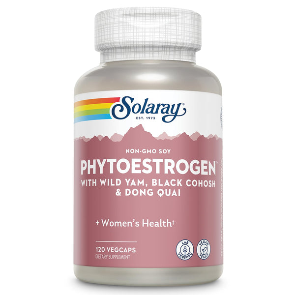 SOLARAY PhytoEstrogen Menopause Supplements - Wild Yam, Black Cohosh, and Dong Quai Estrogen Pills for Women's Health - Vegan, Lab Verified, 60-Day Guarantee (30 Servings, 120 VegCaps)
