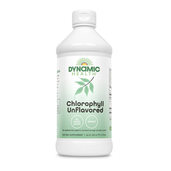 Dynamic Health Liquid Chlorophyll Unflavored 100 mg, Sodium Copper Chlorophyllins with Alfalfa and Mulberry Leaves, Plant Cleanse and Deodorizing, No Added Sugar, 16 Fl Oz