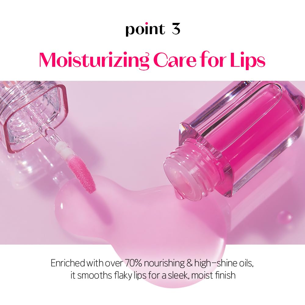 ETUDE Dear Darling Oil Tint #3 Neon Pink 4g | High Moisturizing and Strong Hydrating Lip Oil/Lip Gloss | Smooth and Moist Lips | Non-Sticky Lip Oil Tint For Dry Lips | K-beauty