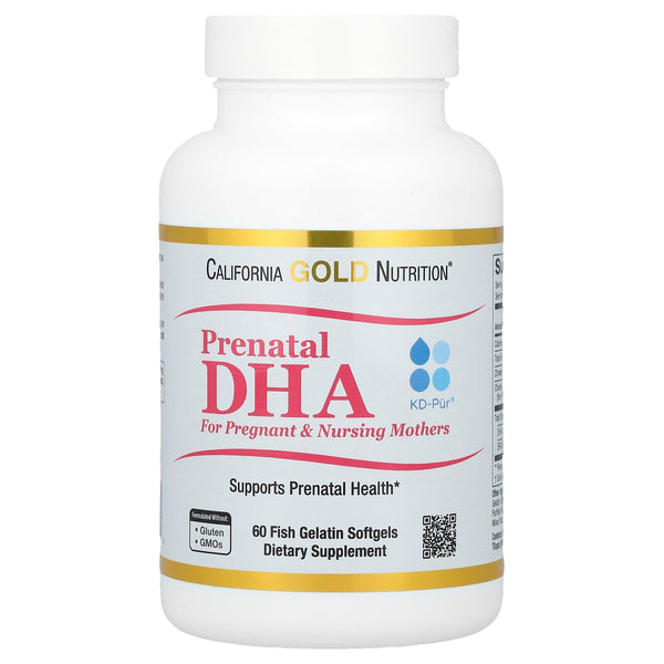 California Gold Nutrition Prenatal DHA, Omega-3 Fatty Acids DHA and EPA Plus Choline for Pregnant and Nursing Mothers, 900 mg, 60 Fish Gelatin Softgels (450 mg per Softgel)