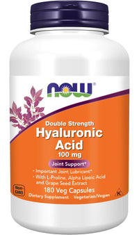 Thumbnail for NOW Foods Supplements, Hyaluronic Acid 100 mg, Double Strength with L-Proline, Alpha Lipoic Acid and Grape Seed Extract, 180 Veg Capsules (1)