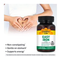 Thumbnail for Country Life Easy Iron 25 mg | Gentle, Non-Constipating Iron Supplement | Supports Energy & Red Blood Cell Production | Certified Gluten-Free & Vegan | 90 Vegan Capsules
