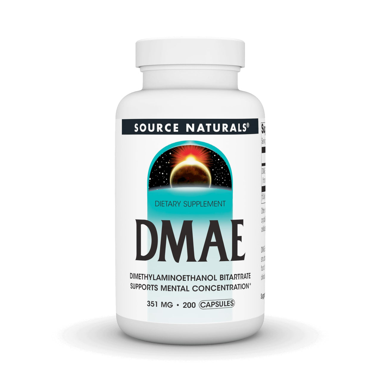 Source Naturals DMAE, Dimethylaminoethanol Bitartrate - Supports Mental Concentration - 200 Capsules