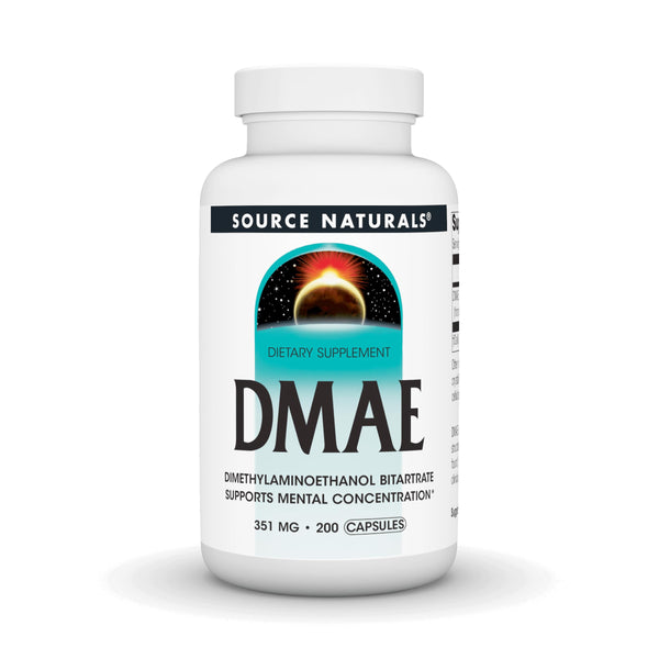 Source Naturals DMAE, Dimethylaminoethanol Bitartrate - Supports Mental Concentration - 200 Capsules