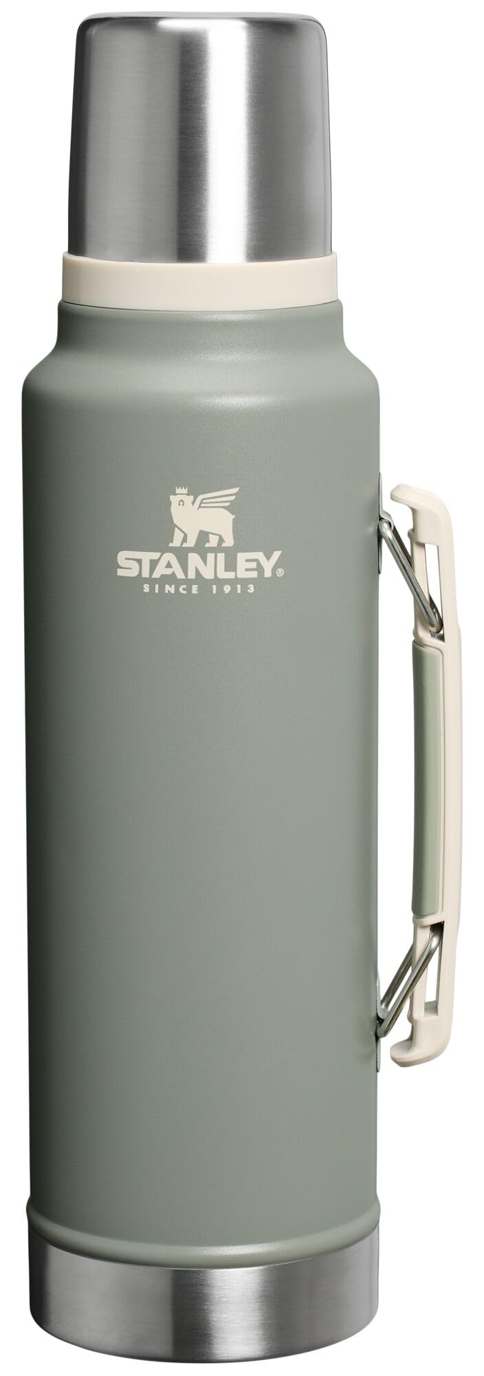 Stanley Classic Legendary Vacuum Bottle 1.5 qt Wide Mouth with Leakproof Cup Lid Keep Drinks Hot or Cold Packable for Travel Insulated Stainless Steel Thermal Bottle BPA-Free Sage Grey