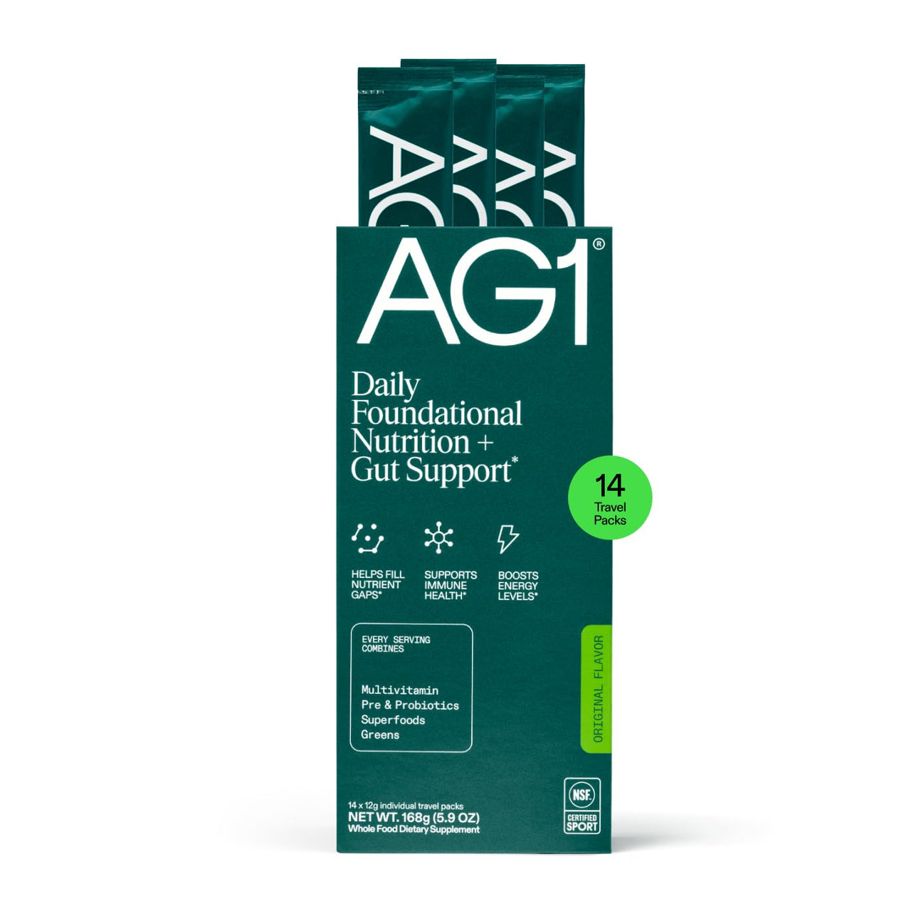 AG1 Athletic Greens Superfood and Probiotic, 75 Vitamins, Travel Pack 14ct