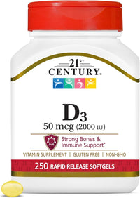 Thumbnail for 21st Century D3 2000 IU Softgels, 250 Count