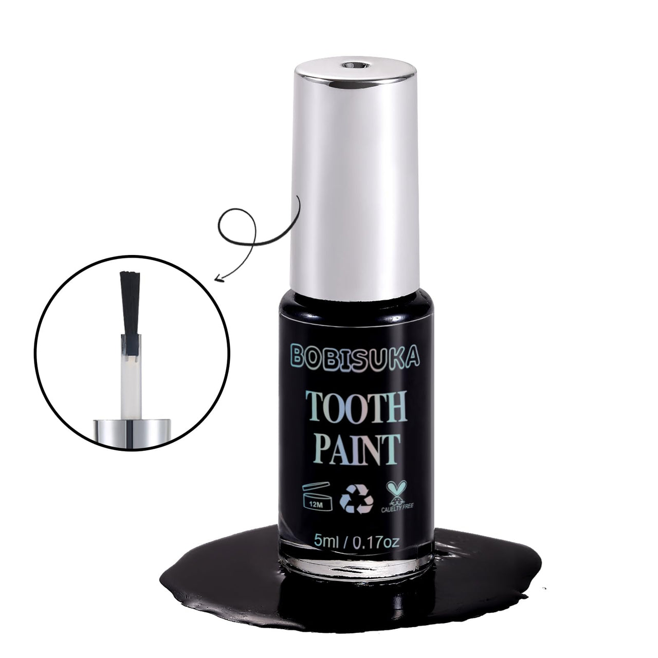 BOBISUKA Black Tooth Paint, Professional Black Out Teeth Makeup Solution - Safe, Quick Dry & Realistic, Perfect for Cosplay, Halloween Makeup, Theater, and Special Effects (5 ml)